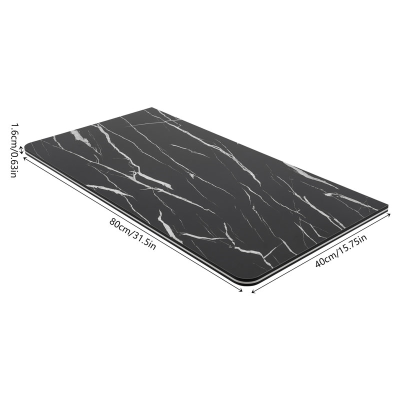Black Marble Wall-Mounted Folding Desk with Metal Brackets