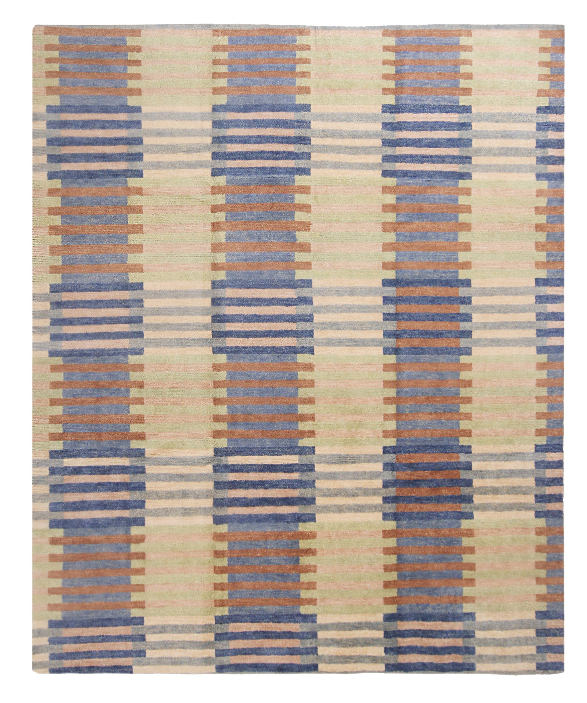 Rug & Kilim Scandinavian Inspired Hand Knotted Geometric Blue And Pink ... - Hand-Knotted Geometric Patterned Wool Rugs