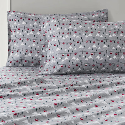 100% Cotton Flannel 3 Pcs Twin Sheet Grey Ski Jump Twin/full Fitted Covers 12" Mattress Queen/king/ King For 14" With 1 Flat 2 Pillowcases Soft Feel Elasticized Machine Washable - No Stuff Comprising