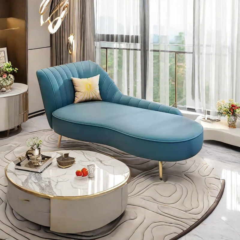 Solid Wood Frame Sofa with Gold-Plated Legs, Blue/Green Leather Match