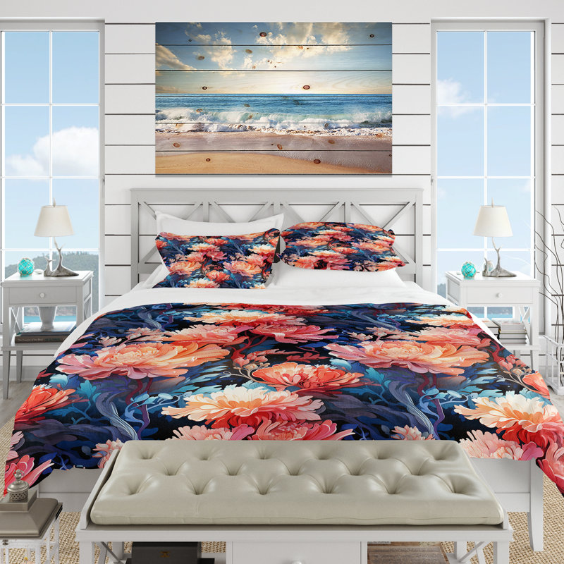 Literie Coral Mirage, Housse de couette pour grand lit et 2 taies décor