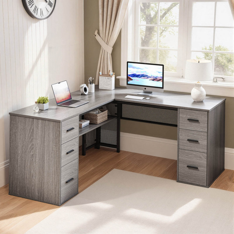 Modular L-Shaped Executive Desk, Light Gray Oak
