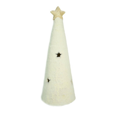 Figurine d'arbre de Noël blanche 11,5 "avec lumières DEL découpées en forme d'étoile