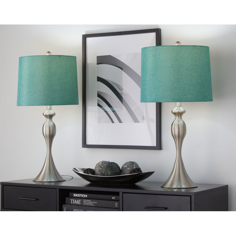Ensemble de lampes de table Pennsylvania, Nickel brossé, Turquoise