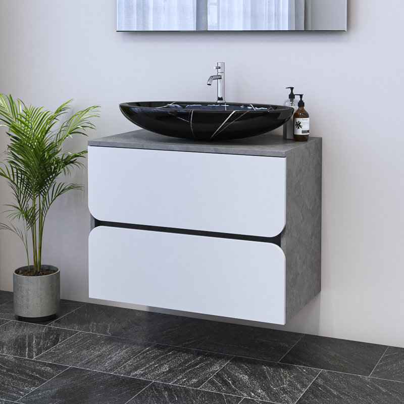 Meuble-lavabo simple 31,5 po avec dessus Kaydin, Noir, Béton