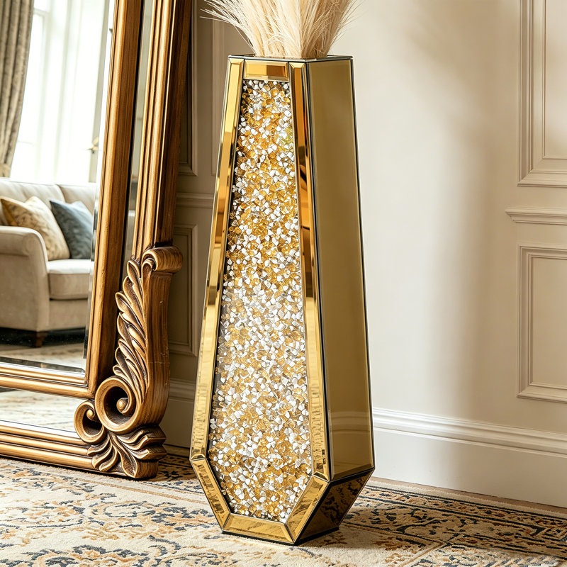 Ankaj Glass Floor Vase, Gold, 61.5cm H X 22cm W X 11cm D