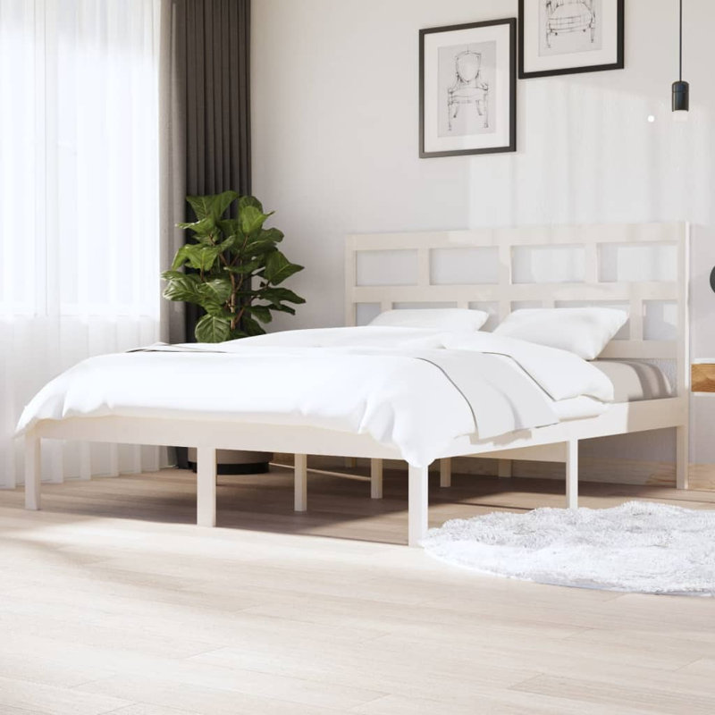 Bed Frame Solid Wood, Super King (6'), white
