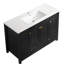 Meuble-lavabo noir de 48 po de largeur, 4 portes coulissantes et 2 tiroirs de rangement, structure en bois massif, matériau, fermeture en douceur pour une fonction sans effort, portes au design élégant, tiroirs, construction robuste, fonctionnement,