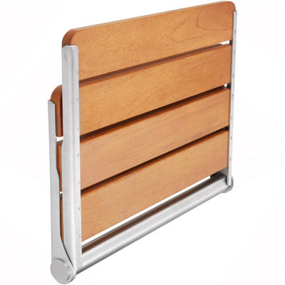 Folding Teak Shower Seat,Unfolded, Wall Mounted Fold Up Shower Bench with 500 lbs Load Capacity, Space Saving Home Care Fold Down Shower Chair, for Seniors Pregnant Women Children
