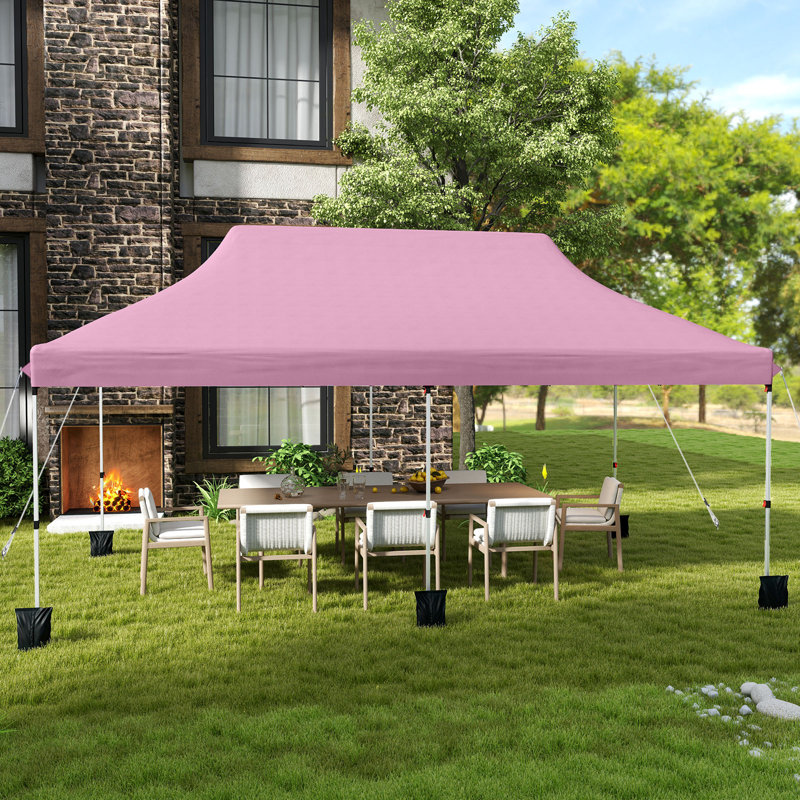 10 X 20ft Pop-up Canopy Tent Folding Instant Sun Shelter With 3 Adjustable Heights Pink