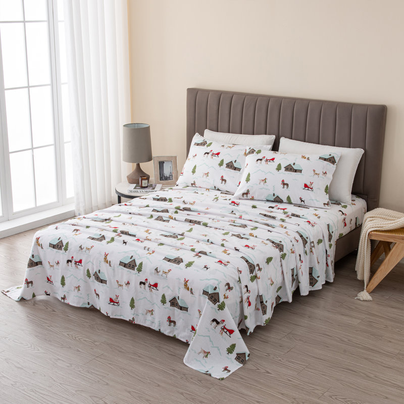 Twin Gray Cotton Flannel Holiday Print Sheet Set
