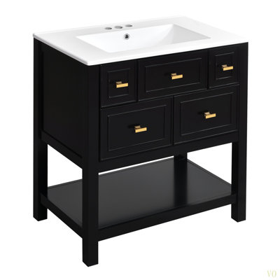 Ensemble de meuble-lavabo simple 30 po avec 5 tiroirs, ensemble de meuble-lavabo autoportant avec cadre en bois massif 30 po