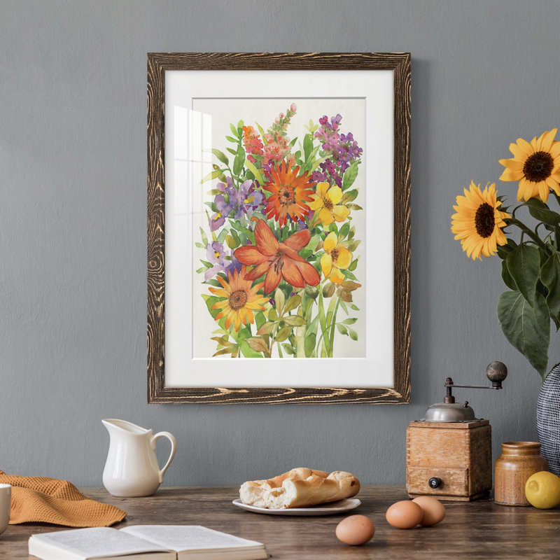 Floral Mix I - peinture encadrée, Cadre noyer, H 44 po x l 31 po x P 1 po