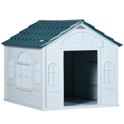 Pawhut Plastic Dog House, Water Resistant Puppy Shelter Indoor Outdoor With Door, Easy To Assemble, For Medium And Small Dogs