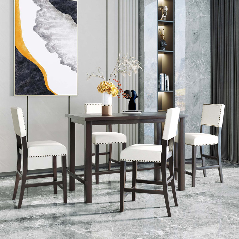 Ensemble de salle à manger 5 pièces à hauteur de comptoir, table élégante classique et 4 chaises, Espresso