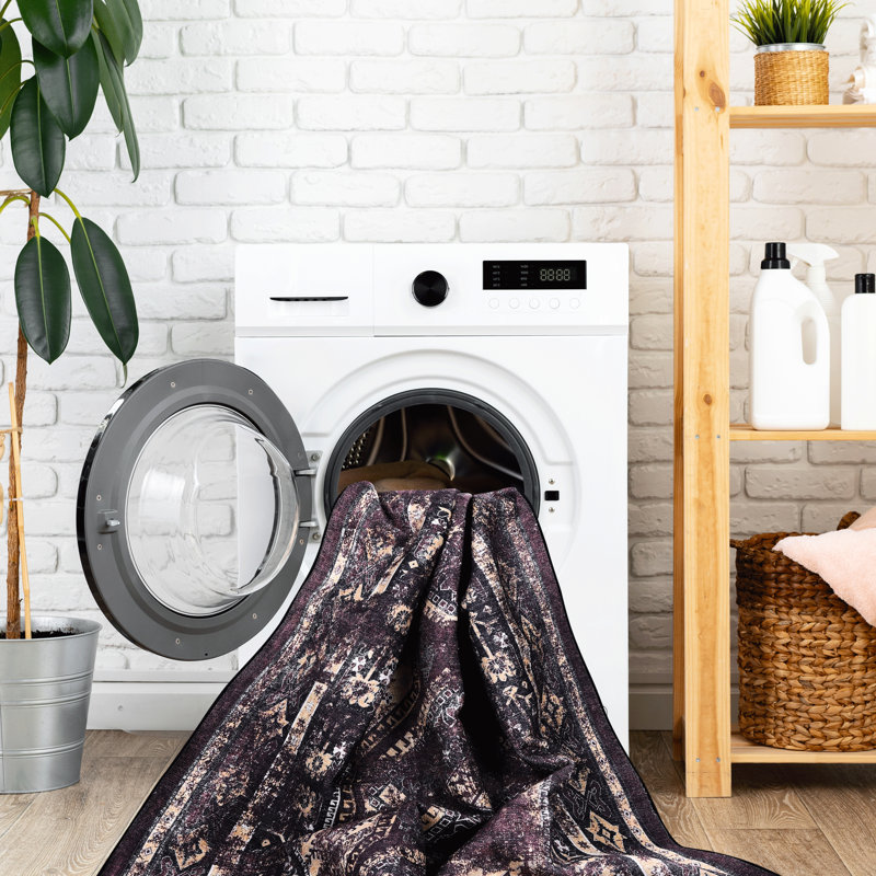 Tapis lavable 9 x 12, antidérapant, pliable, sécuritaire pour le couloir, la chambre à coucher, la cuisine - noir + bourgogne, lavable à la machine, cuisine en chenille douce, salle à manger