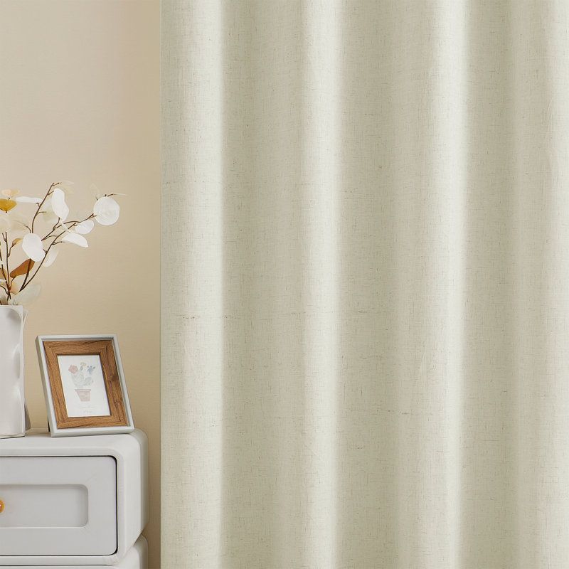  100% Waterproof And Blackout Solid Color Polyester Linen Textured Back Tab Curtains Panel, 52" W x 96" L
