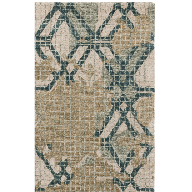Metro 462 Hand Tufted Wool/Cotton Abstract Rug in Green/Beige/S/, Runner 2'3" x 8'