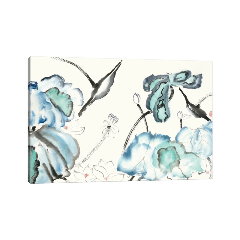 Lotus Study With Blue Green III by Nan Rae - Wrapped Canvas Painting, 20.32 cm H x 30.48 cm W