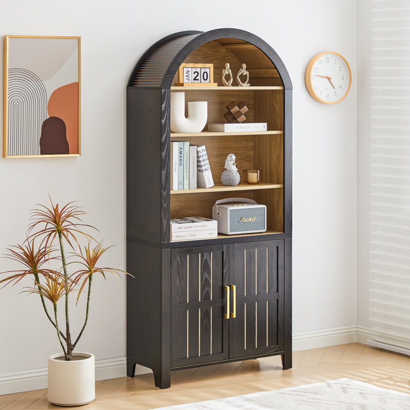 Aterion 70.9" Arched Storage Bookcase, 70.9", Black