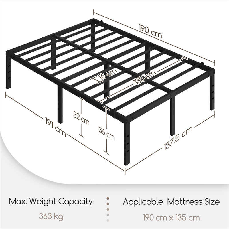 Structure de lit plateforme en métal avec support de lattes en acier robuste