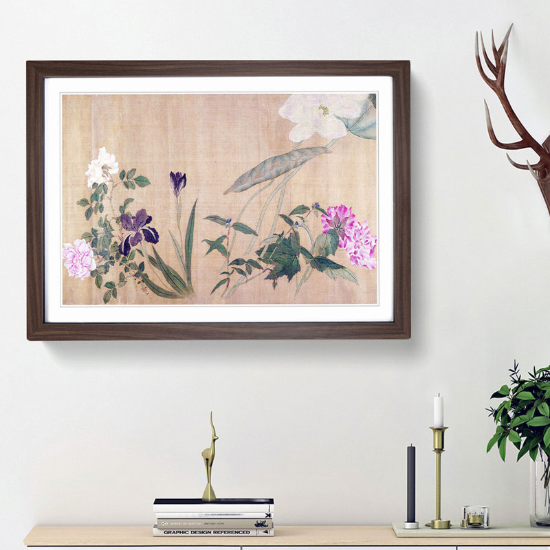 One Hundred Flowers Vol.7 by Yun Shouping - Picture Frame Painting Print, Walnut Framed, 36cm H x 48cm W x 2cm D