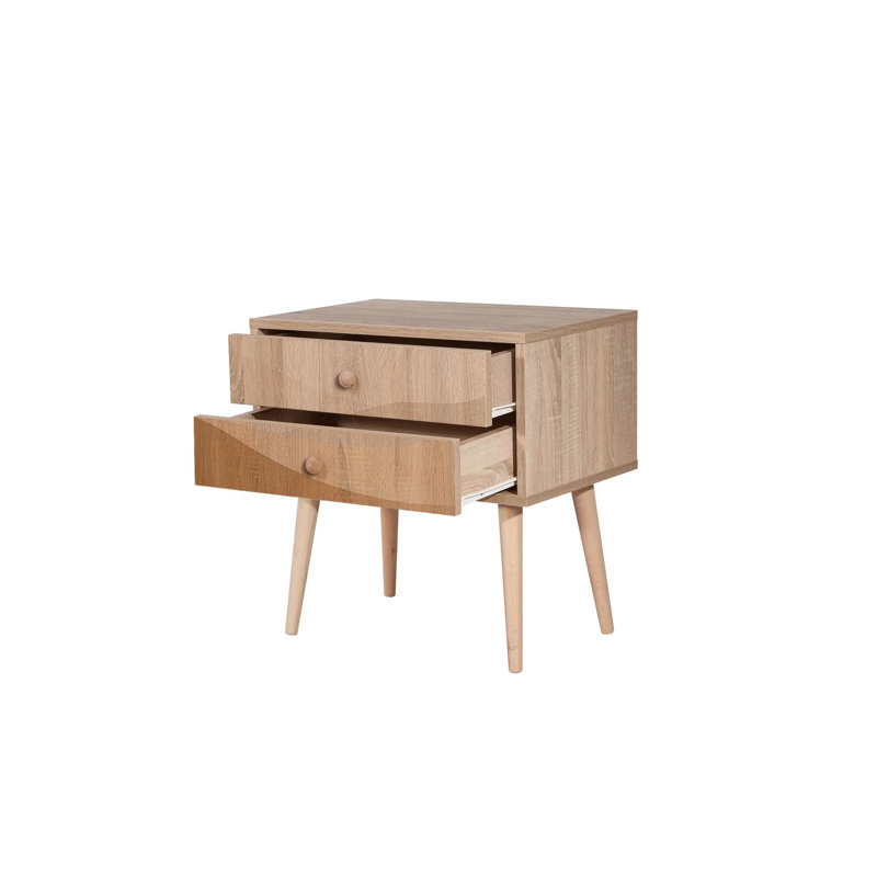 Modern Scandinavian Nightstand with Wooden Legs, 23.6 x 24.0 x 15.7 inches | 100% Melamine Coated Particle Board, UV Digital Printing | Features Multiple Shelves & Wall-Mountable Design for Extra Storage