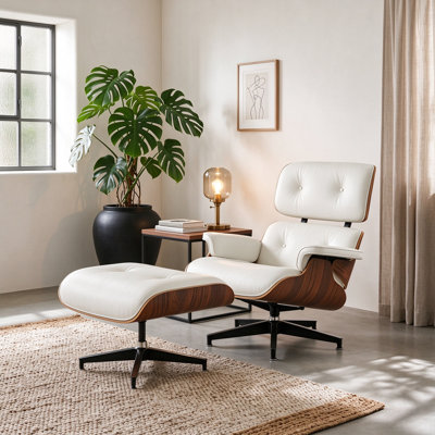 Méridienne rembourrée en cuir de polyuréthane de style Mid-Century avec repose-pieds, structure en bois massif, base en alliage d'aluminium robuste pour le bureau à domicile et le salon