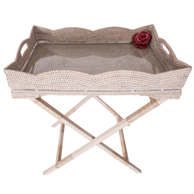 Scallop Design Butler Tray With Glass Insert
