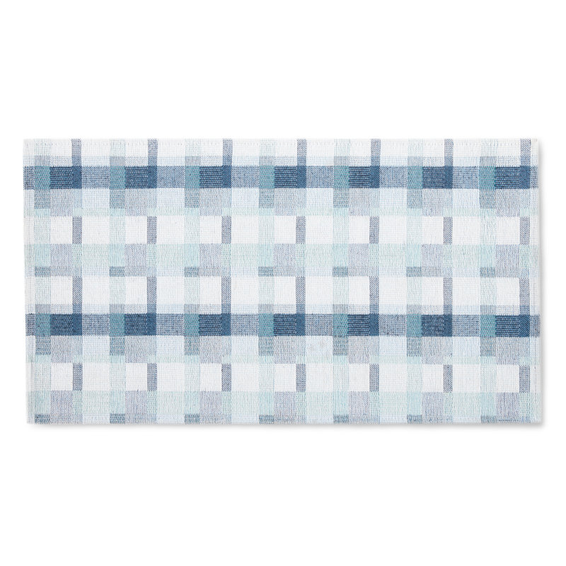 Martha Stewart Plaid Slip-Resistant Kitchen Mat, Rectangle 1'8" x 3', Blue/White
