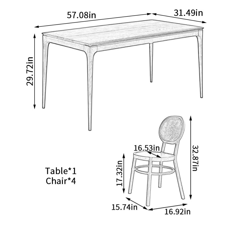 Ensemble de table de salle à manger Simple Retro, H 29,72 po x L 57,08 po x l 31,49 po