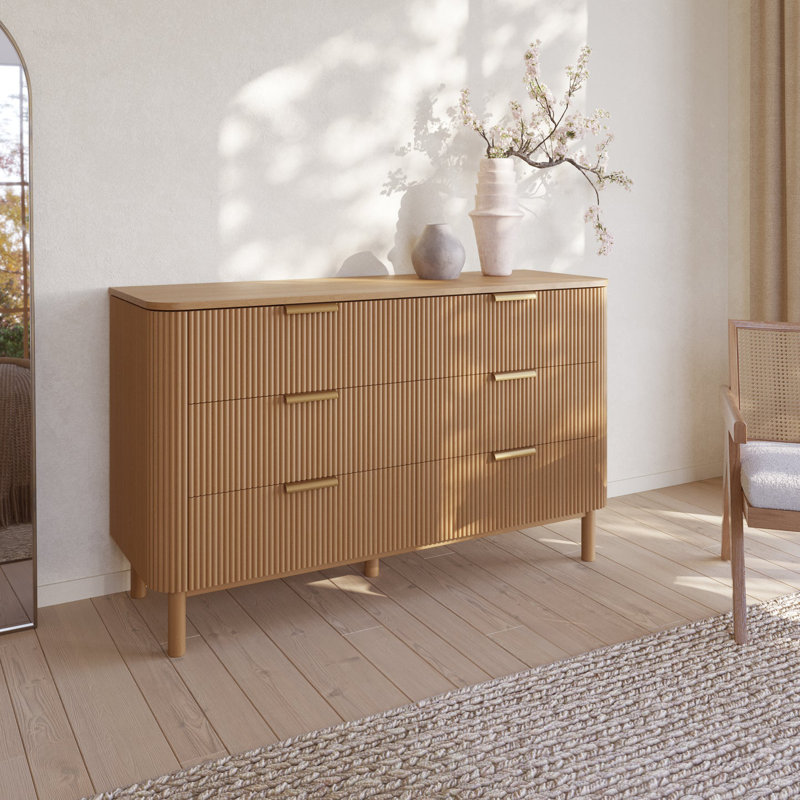 Nova 60" 6-Drawer Dresser with Reeded Front, Reeded Birch