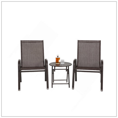 Ensemble de patio 3 pièces, chaises de camping d'extérieur en tissu respirant PVC-coated polyester, table pliante avec plateau en acier, 2 chaises et 1 table