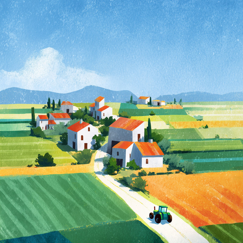 «Sunlit Patchwork Village», art mural sur toile tendue, 20"W x 20"H x 1.5"D