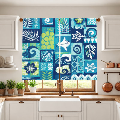 2 pièces de rideaux en mosaïque tropicale, tissu filtrant la lumière, motif de plage bohémienne, parasol et protection de la vie privée, conception à passe-tringle, convient au salon, à la chambre à coucher, au balcon et à la cuisine