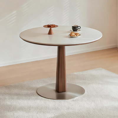 White&Walnut Round Sintered Stone Dining table