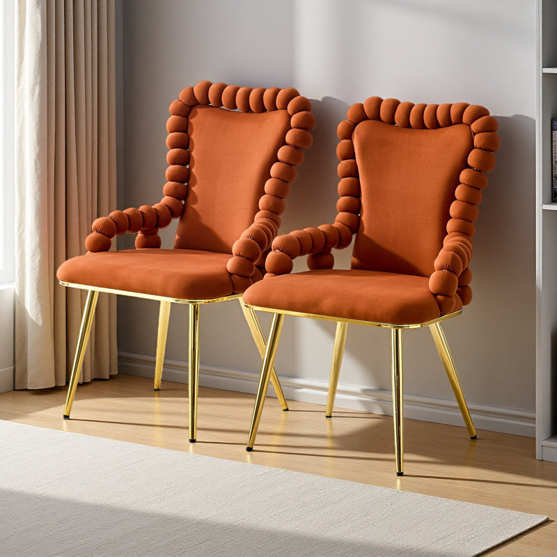 Ensemble de 2 chaises de salle à manger en velours avec pieds dorés et chaises rembourrées avec accoudoirs pour la salle à manger