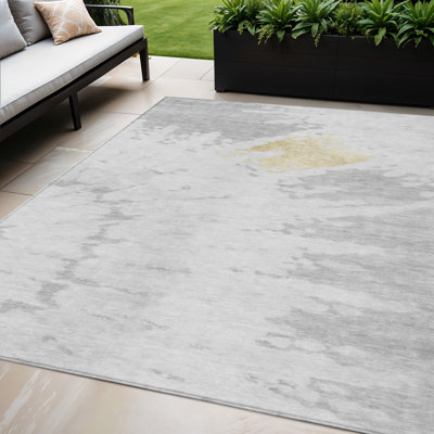 5' X 8' Grey Abstract Washable Indoor Outdoor Area Rug