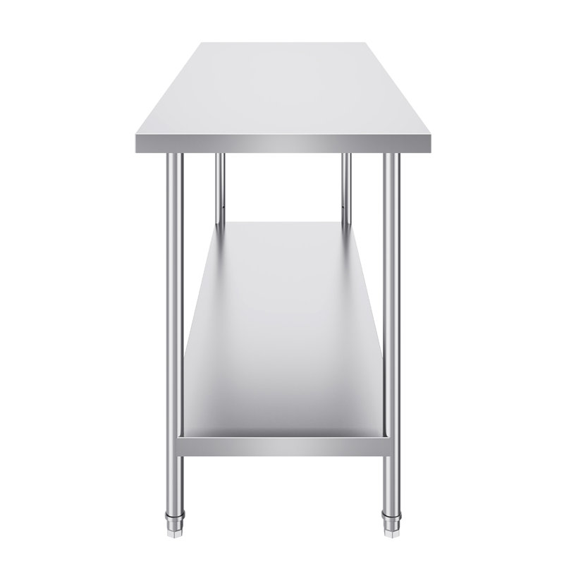 Table de préparation en acier inoxydable, 24 po x 72 po x 34 po, table de travail en métal robuste avec 3 niveaux de hauteur réglables, poste de travail commercial pour la cour du garage de la cuisine
