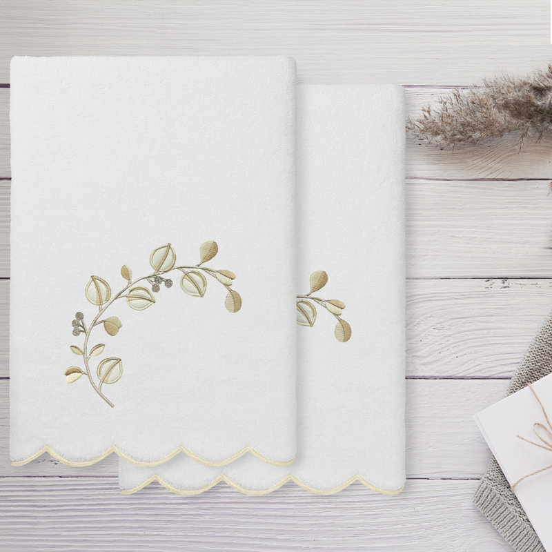  Ensemble de serviettes 100% coton turc WILD BRANCH 2PC, Blanc / beige, Serviette de bain - paquet de 2