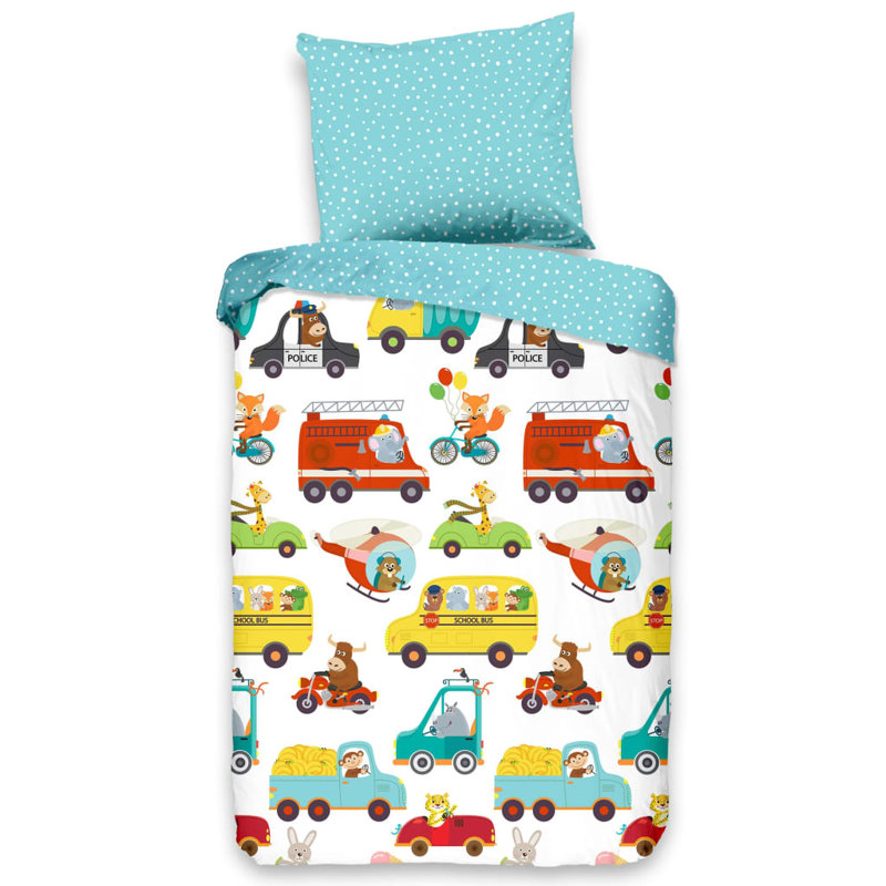 Good Morning Kids Duvet Cover Traffic Multicolour, 100 x 135cm Duvet Cover + 1 Pillowcase (60x60)