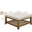 Table basse avec revêtement en lin et structure en hêtre massif, rangement, pour salon ou extérieur, structure robuste avec rangement intégré.