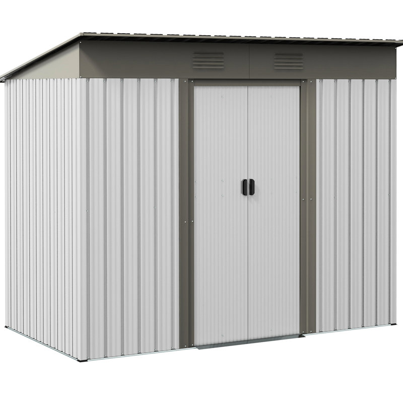 Remise de jardin en métal 7 pi x 4 pi pour le rangement extérieur - portes coulissantes doubles et 2 bouches d'aération, cour idéale, patio, pelouse, portes de jardin argenté, pelouse