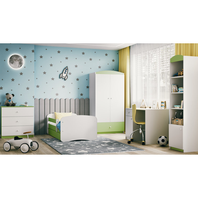 Cicero Drawer Convertible Bed and Mattress, Toddler (70 x 140cm), Lime Green