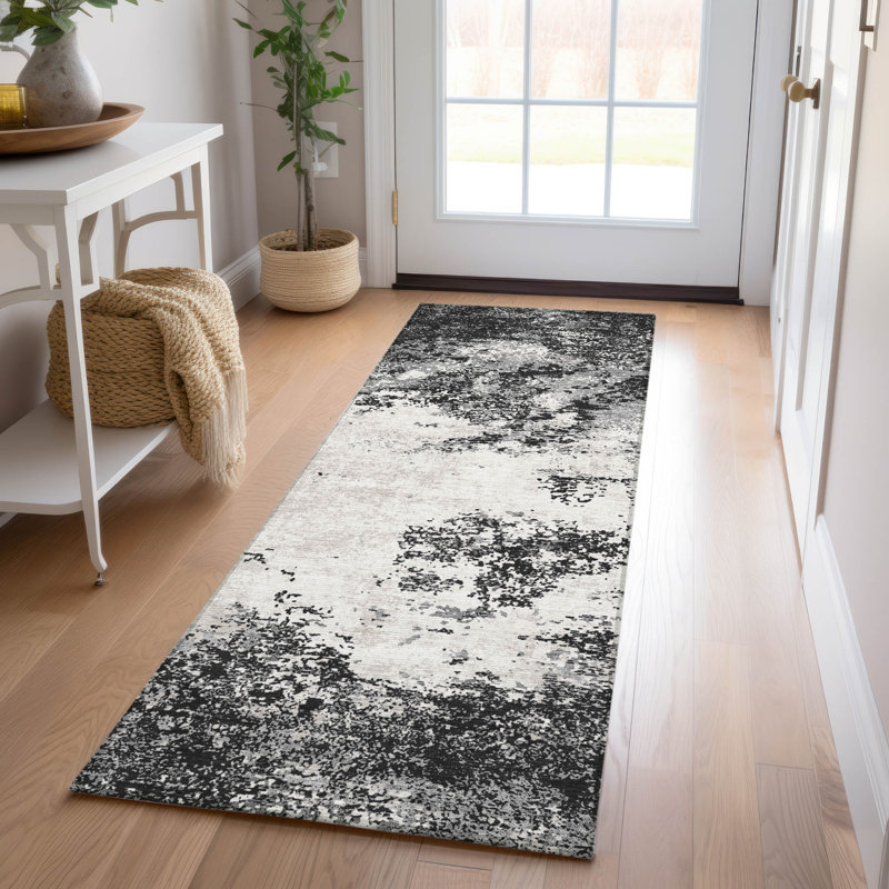  Tapis noir intérieur / extérieur lavable à la machine Chayden ACN1027, Tapis de couloir 2 pi 3 po x 7 pi 6 po