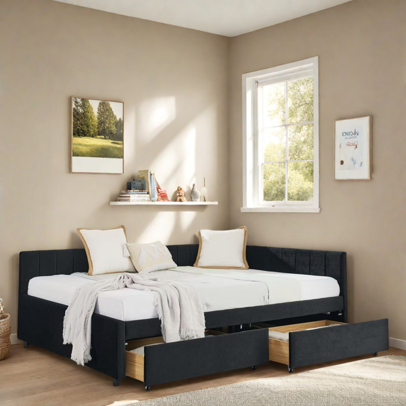 Upholstered Daybed With 2 Drawers And Comfortable Backrest