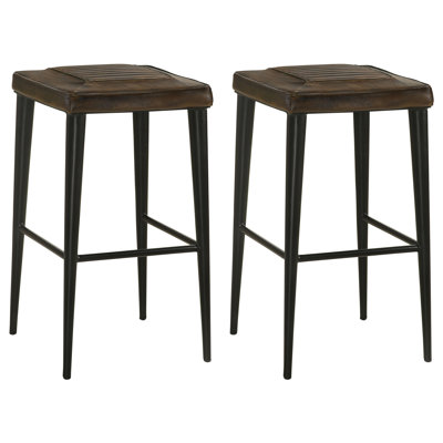 Tabouret de comptoir rembourré en cuir Keaunna - brun