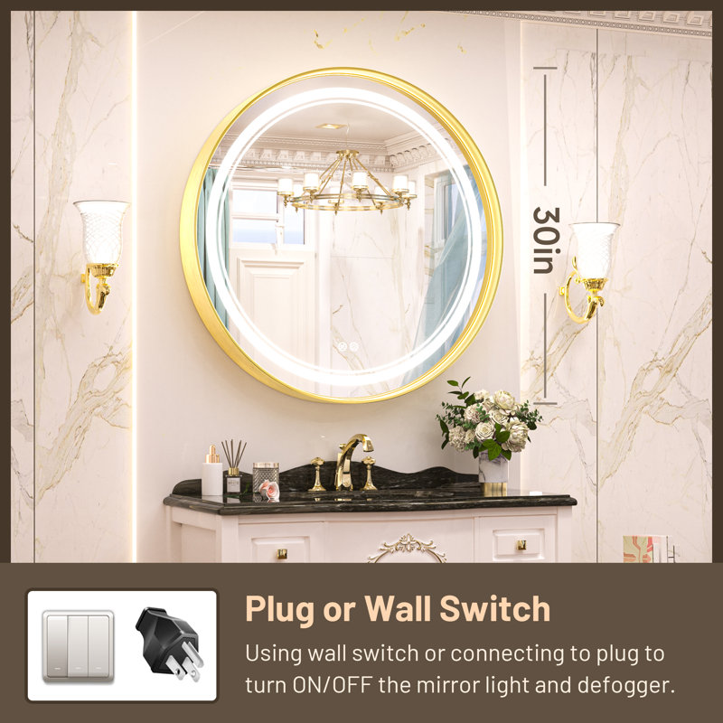 Jelline Metal Round Mirror, Gold, 30" x 30"