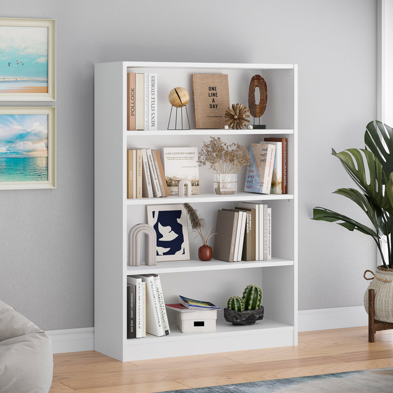 Cremorne Modern Standard Bookcase, White, (4 shelves) 48" H x 33" W x 11.6" D