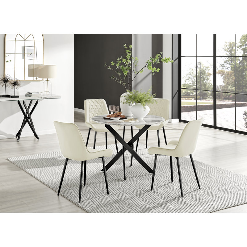 Eubanks 4 - Person Dining Set, Cream/Black